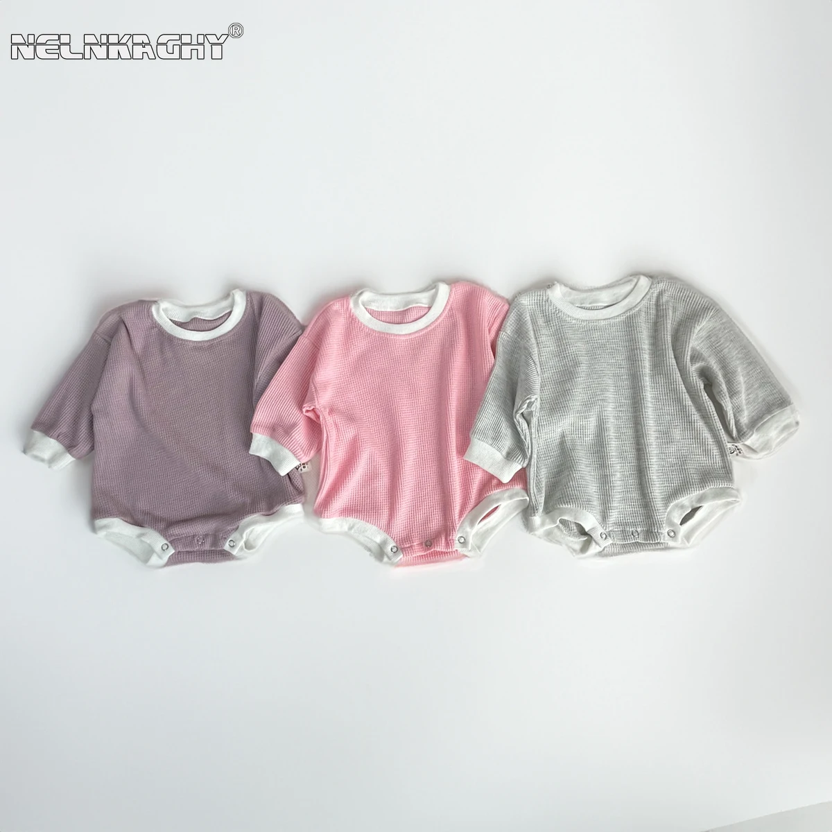 

2023 Autumn New in: Full Sleeve Solid Color Waffle One-Piece Jumpsuits for Infants - Stylish Bodysuits Baby Girls Boys 0-24M