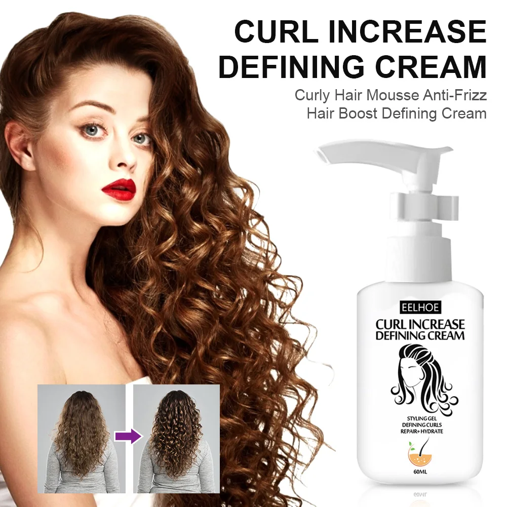 60ml Curly Hair Styling Cream Curl Enhancer Anti Frizz Hair Curling Repairing Mousse for Natural