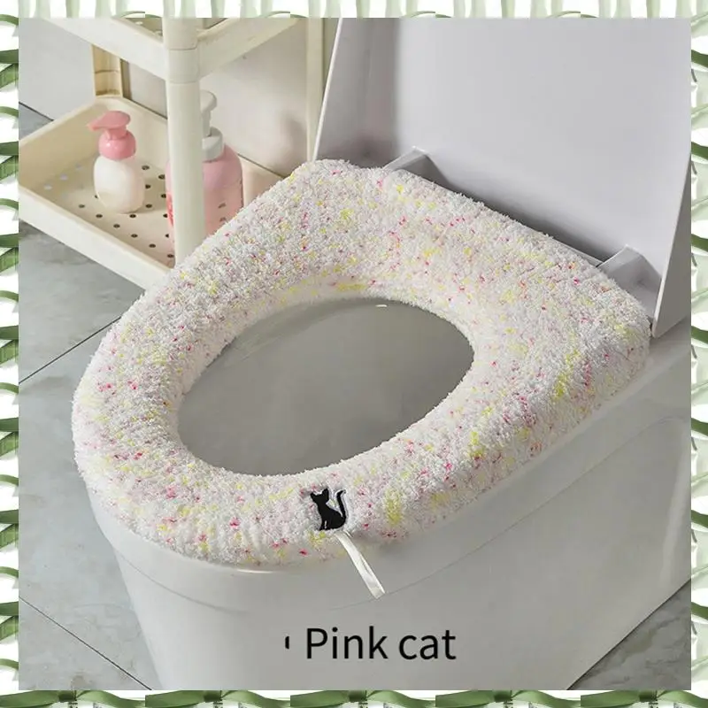 4 Piece Thicker Winter Warm Toilet Seat Cover Mat Bathroom Toilet Pad Cushion Polyester With Handle Soft Washable Closestool