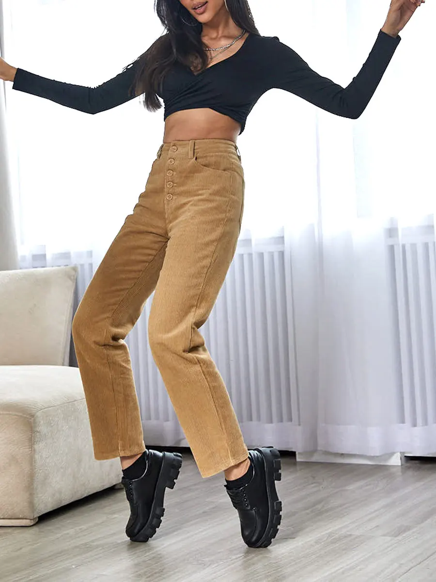 Women Corduroy Pants Casual Fall Straight Leg High Waist Trousers with  Pockets Streetwear Aesthetic Clothes (Khaki, XS) at  Women's Clothing  store