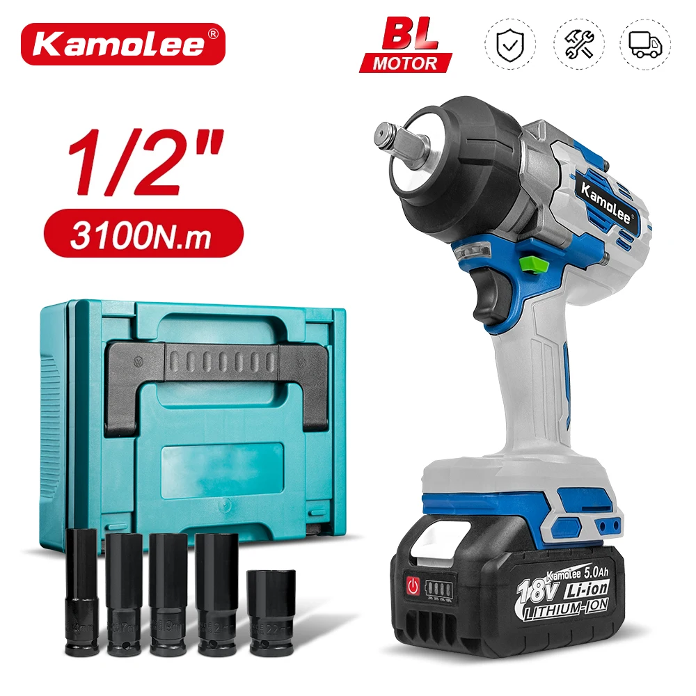 KAMOLEE Electric Impact Wrench 3100NM 1 2 Inch, Brushless Cordless Handheld Power Tool Apply 18V 21V Battery