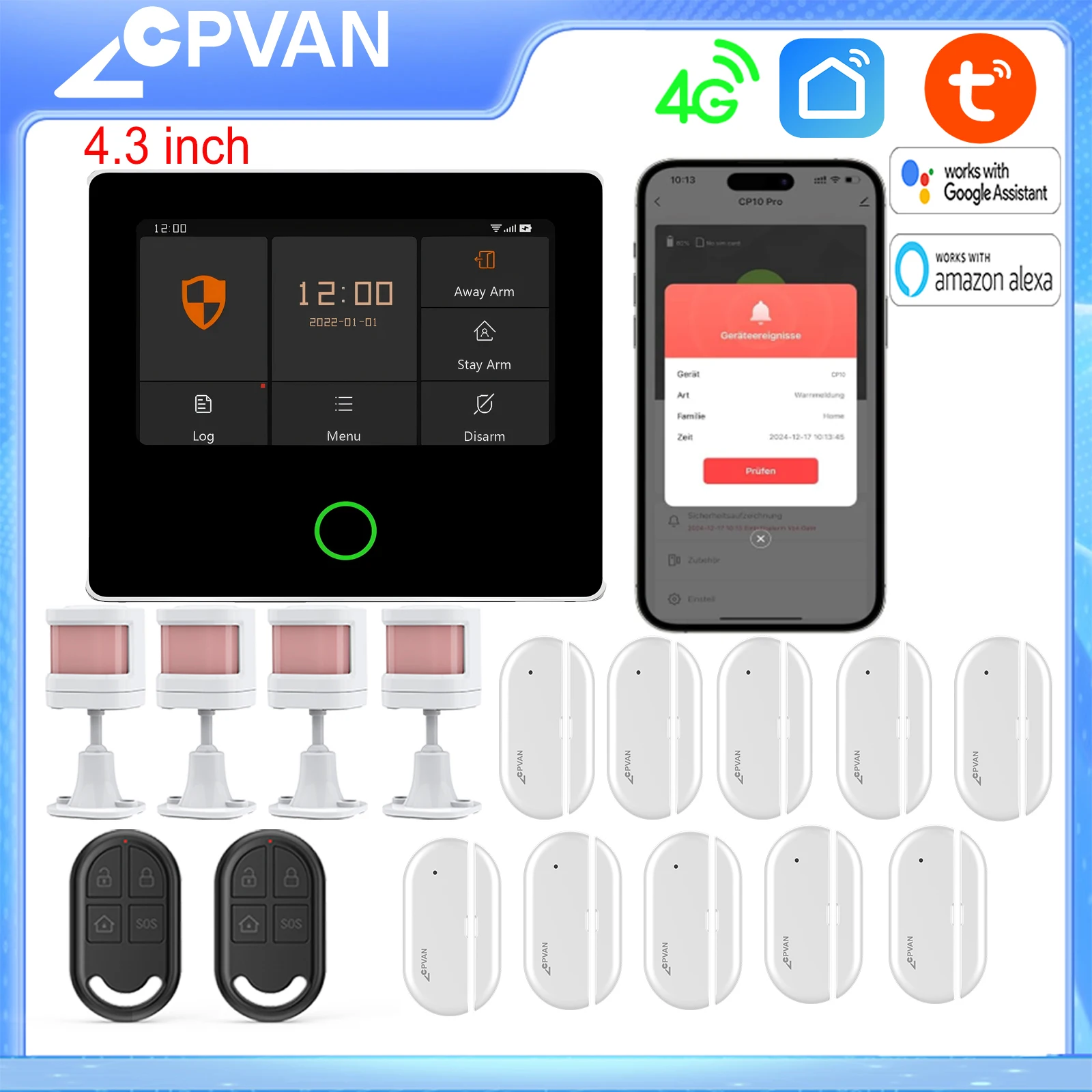 CPVAN Wireless Tuya Smart Home Security System 4G Home Burglar Security Protecti