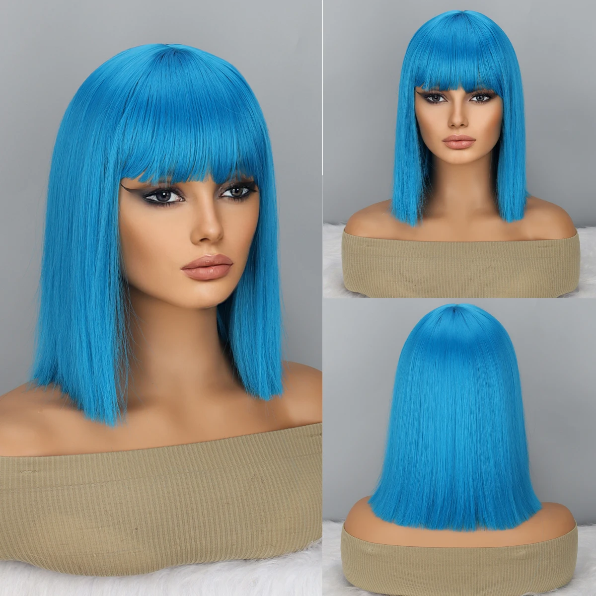

Синтетический короткий боб парик с челкой для женщин боб парики синий парик для ежедневного использования длиной плеч