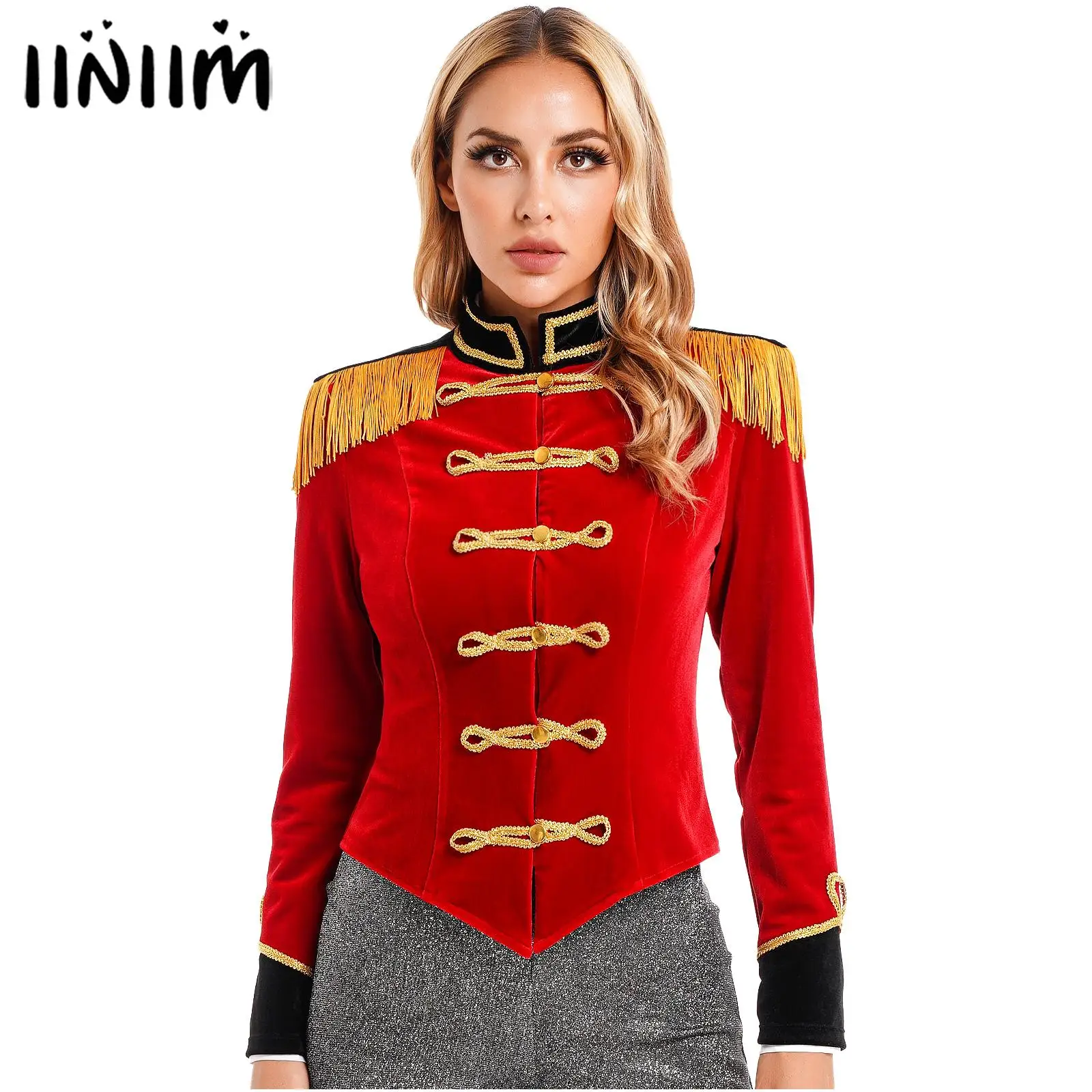 Womens Circus Ringmaster Costume Halloween Cosplay Costume Stand Collar Fringed Shoulder Board Velvet Jacket Coat costume ironing board household foldable clothing folding tabletop boards bucket rest travel donkey