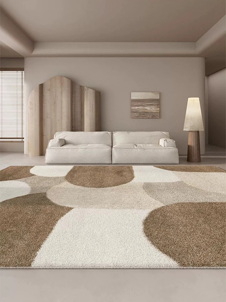 Creamy Brown Geometric Living Room Carpet Color Block Splicing Bedroom Carpets Soft Non-Slip Bedside Rug Easy Care for Room Rugs 3