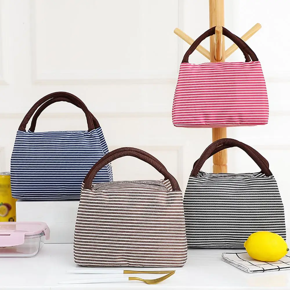 Striped Canvas Insulated Cooler Bag - Durable & Portable Lunch Tote for Work, Travel, or Picnics