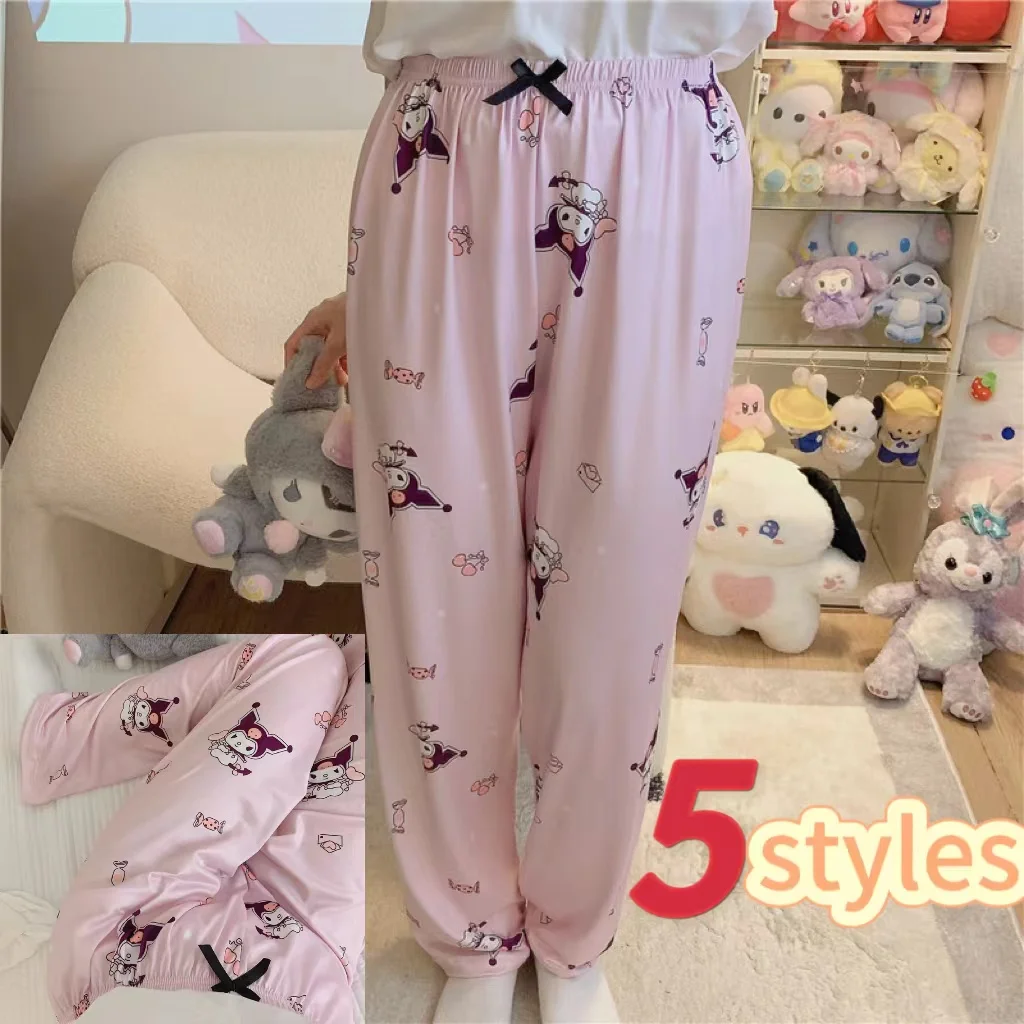 

Новинка, пижамные штаны Sanrio, женские домашние штаны Hello Kitty Kuromi Stellalou Lina Belle, повседневные тонкие милые пижамы в стиле Ins с героями мультфильмов