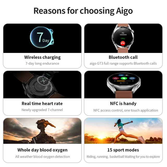 Aigo GT3 Smart Watch Men NFC Bluetooth Call Sport Fitness Tracker