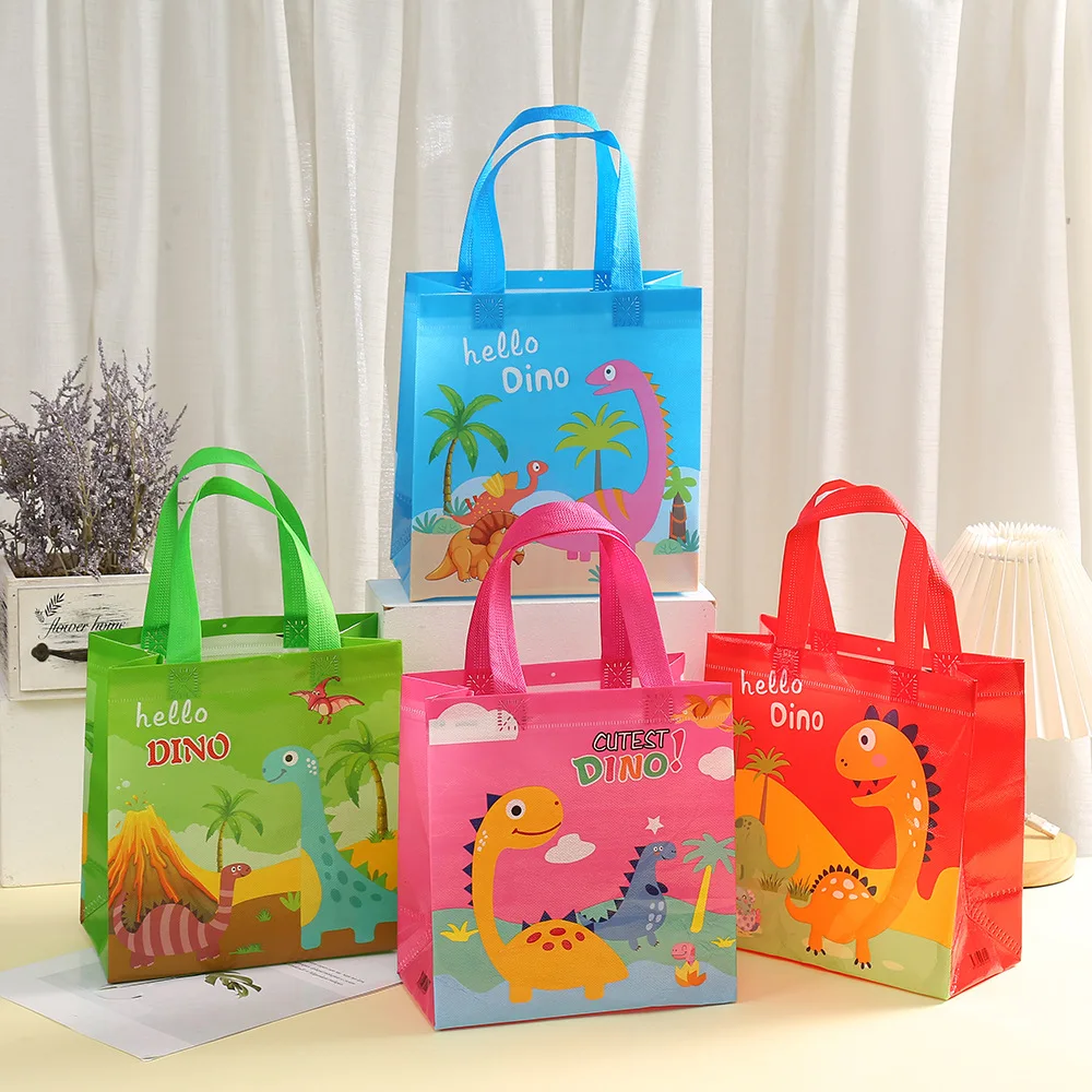12 stücke Cartoon Dinosaurier Vlies Tragetaschen Dino Wiederverwendbare Einkaufstasche Baby Dusche Kind Geburtstag Party Dekorationen Snacks Geschenk taschen
