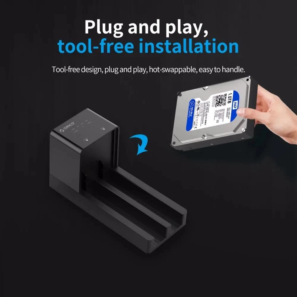 ORICO 2베이 2.5/3.5인치 HDD 도킹 스테이션, 오프라인 클론 기능 탑재 SATA to USB 3.0 하드 드라이브 인클로저 (2.5/3.5인치 하드 드라이브 케이스용)
