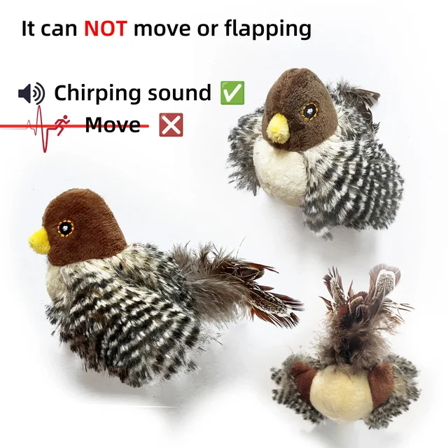 Washable Interactive Cat Toys Plush Flying Bird Squeak Cat Toy Sparrow Catnip Toys Vivid Chirping Simulation Bird Interactive 3