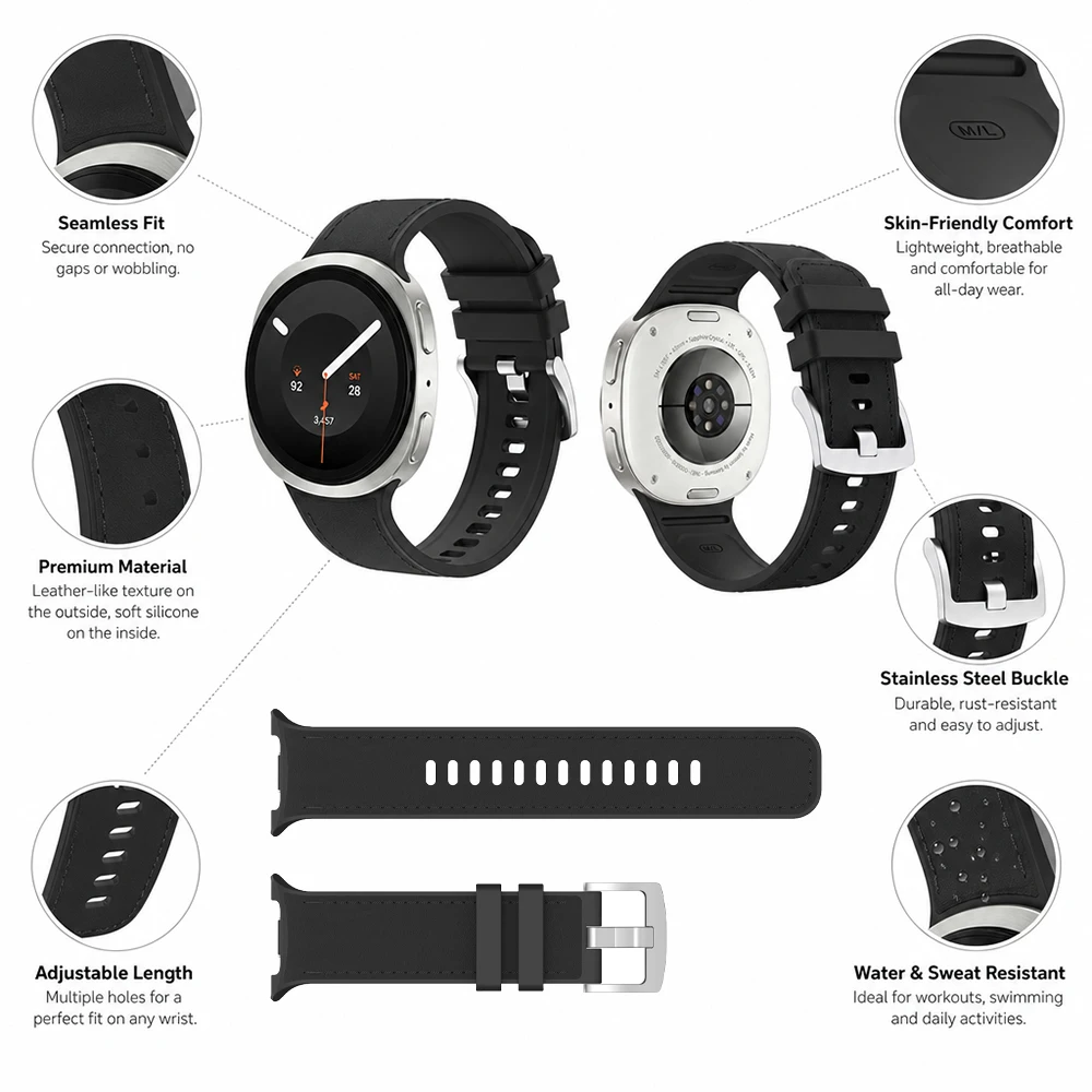 Leather-Like Silicone Fashion Versatile Waterproof Watch Strap