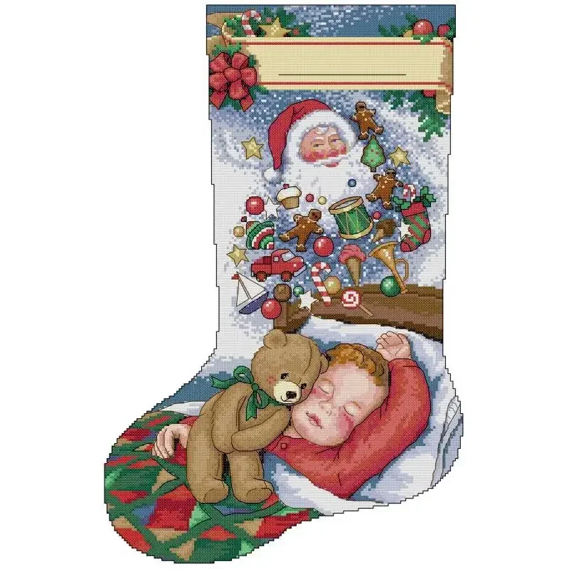 Cross Stitch Kit Christmas Stocking Series NKF Cartoon Pattern 14 16 11CT White Count Canvas Set DIY Embroidery Home Decor Gifts