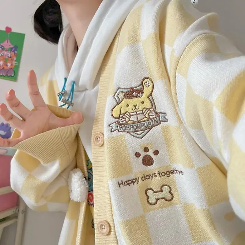 Sanrio Pompom Purin Cardigan Coat Cute Y2k My Melody Kuromi