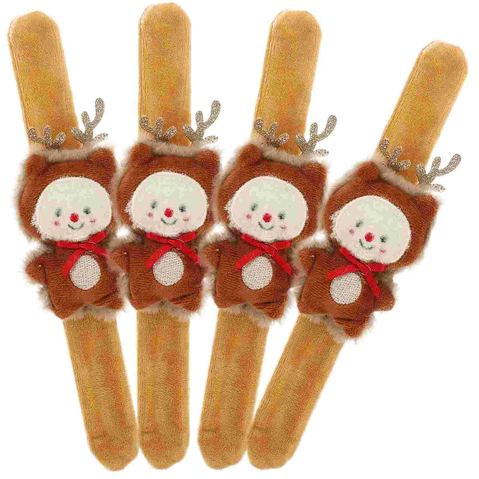 

4 Pcs Cartoon Snap Ring Deer Bracelet Plush 4-piece Set Slap Band Animals Wristband Reindeer Stuffed for Girls Kids Button