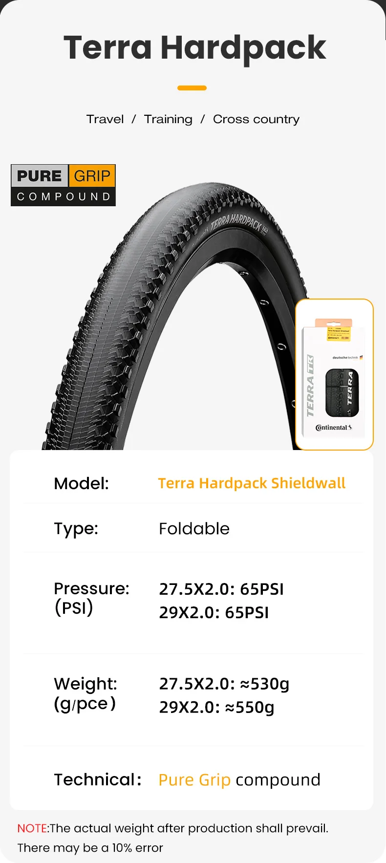 Continental MTB-Reifen 29 27,5 Terra Hardpack ShieldWall Anti-Pannen-Faltreifen Mountainbike E-Bikes Tubeless Gravel Tire – Detail 4