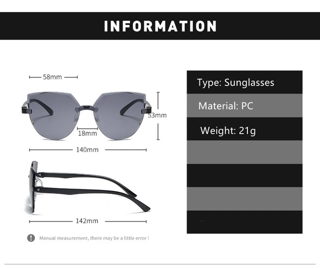 Ladies Cat Eye Sunglasses Frameless Transparent Retro Style_voghion.com