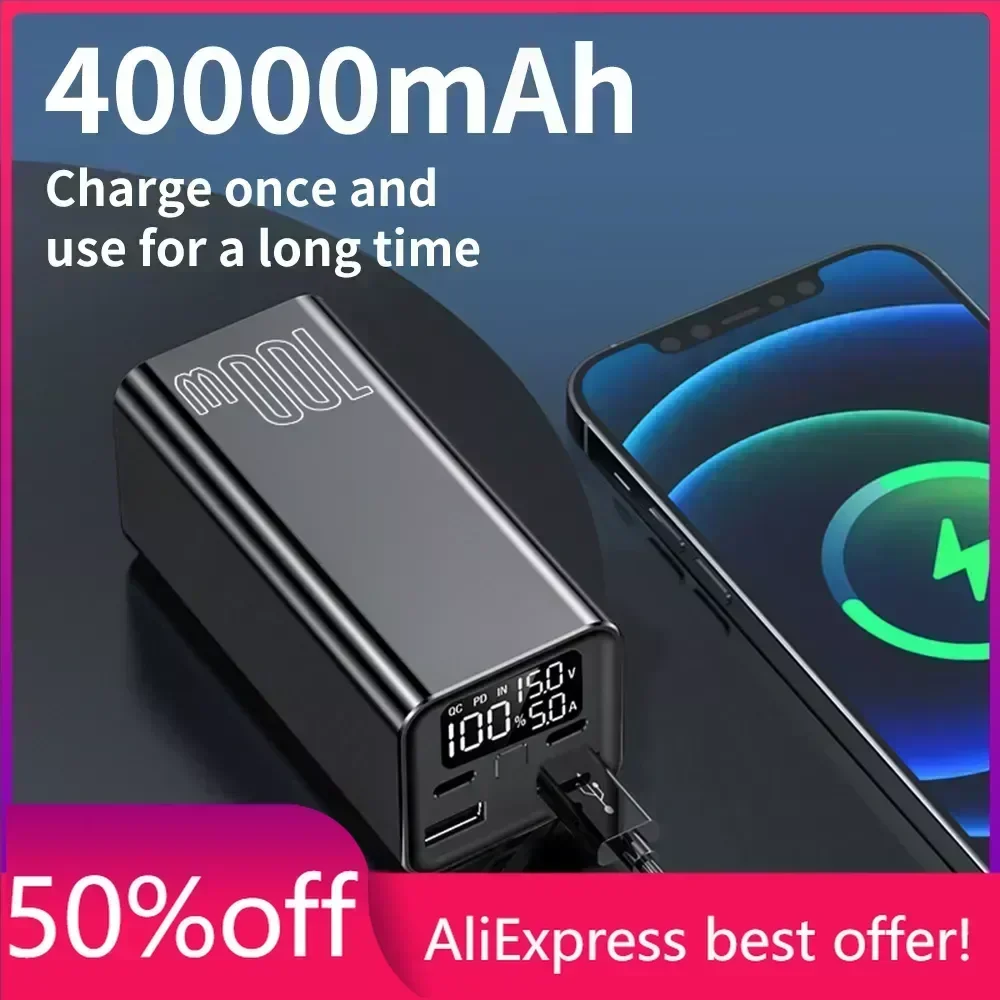 

Elvancy 100W Super Fast Charge Outdoor Power Bank W Large Capacity 40000mAh 20000mAh Applicable Mobile Phone Universal for 220V