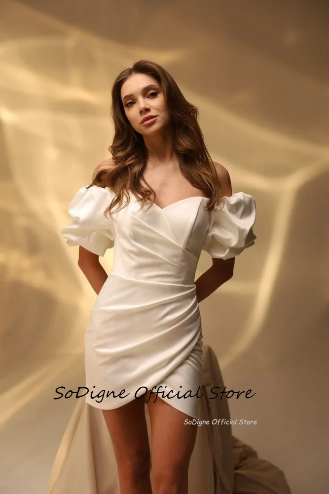SoDigne Satin Mermaid Short Wedding Dresses Sweetheart Puffy Sleeves Bridal Dress Beach Wedding Gown Customized Robe De Mairee 10 S69579fa06e5940d3941d4763e0d554f6r