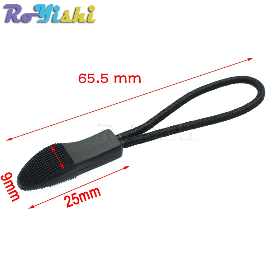 Zipper Pulls Cord Rope Ends Lock Zip Clip Buckle Black For Paracord Accessories Backpack Clothing 50pcs/pack