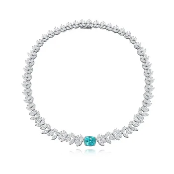 Pirmiana Hot Sale 9.2ct Main Stone Lab Grown Paraiba Sapphire Classic Necklace S925 Silver Jewelry for Gift Wedding Women
