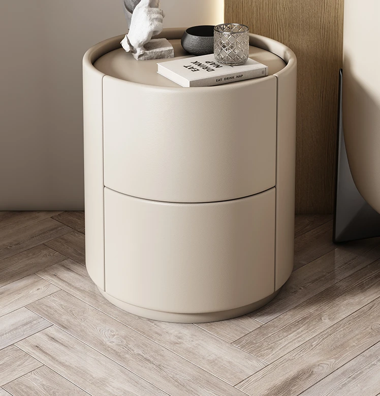 

Italian Light Luxury Simple Modern Little Netizen Full Set Round Solid Wood Advanced Minimalist Bedside Table