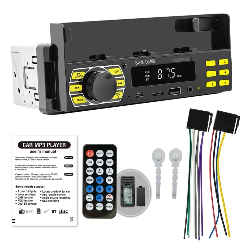 Autoradio Wireless Mp3 Multimedia Aux Usb Musica Lettore Fm Suono Chiaro Stereo 12V