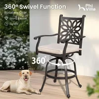 Outdoor Swivel Bar Stools Set of 4, Cast Aluminum Patio Pub Height Bar Stool & Chairs with Seat Cushion 2