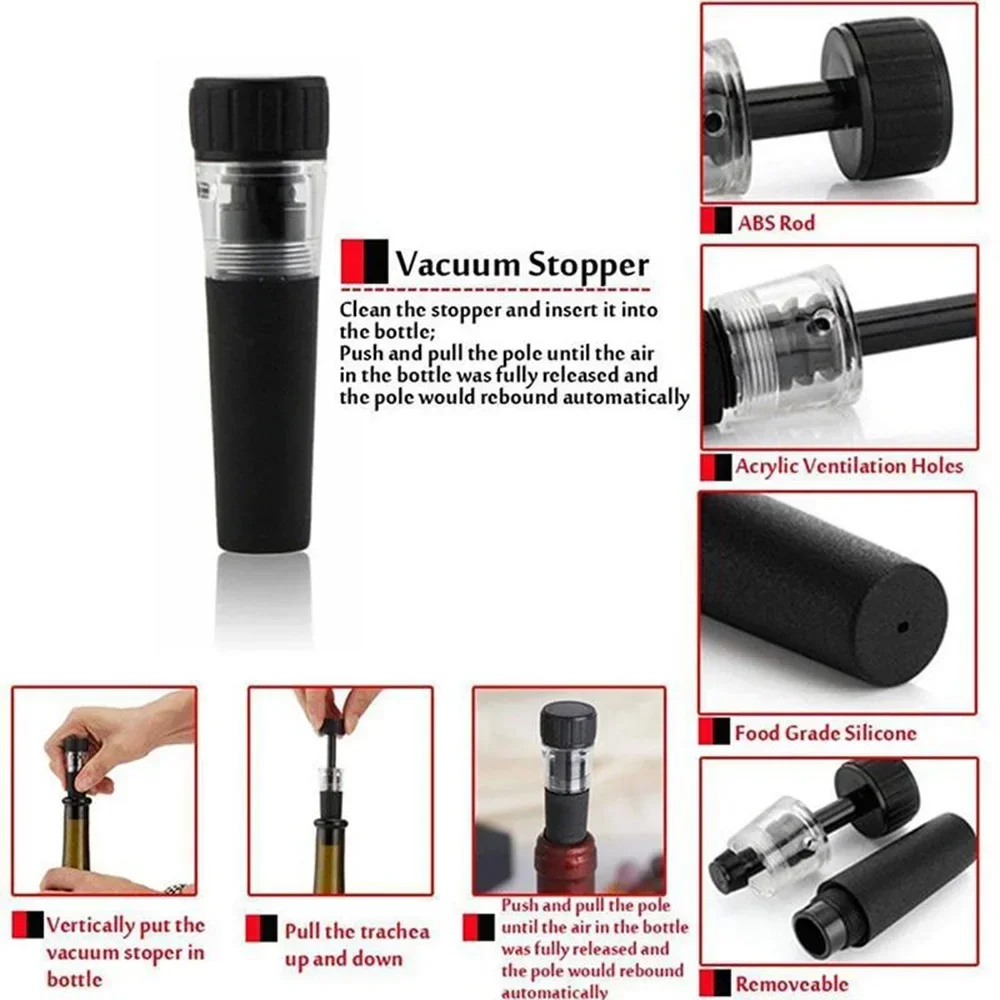 Wine Opener 4pcs Kit Air Pressure Bottle Opener Corkscrew Wine Pourer Vacuum Stopper Foil Cutter Accessory Gift Set