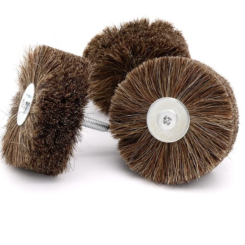 

6mm Shank 85mm Brown Horse Hair Brush Wheel Polishing Buffing Wheel for Wood Carving Jewellery Polishing Waxing Grinding Tool