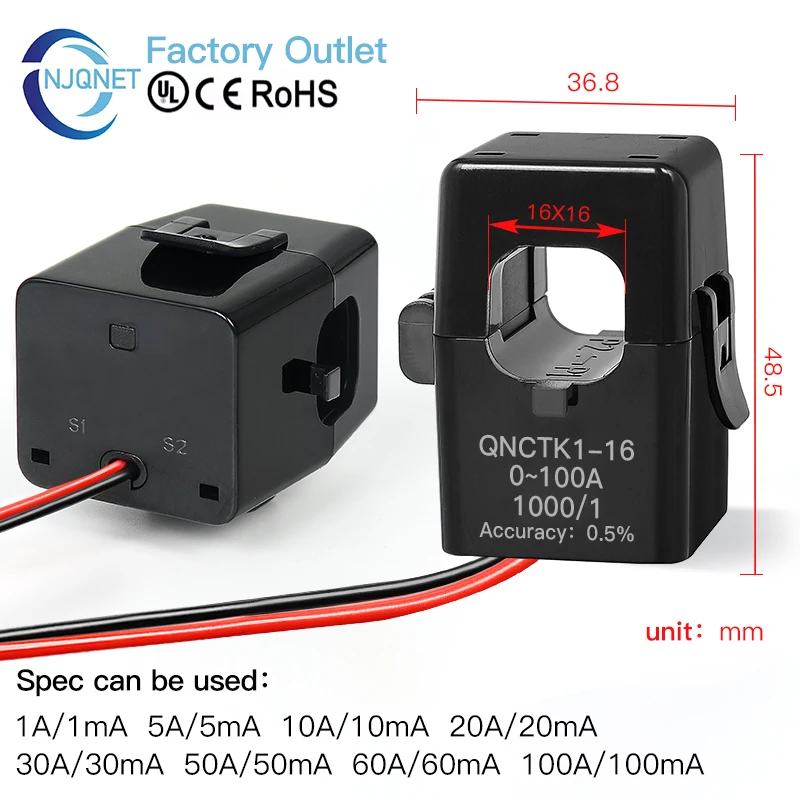 変流器スプリットコアCT変圧器電流1:100/1:1000/1:1500/1: スプリットCT電流センサー、電流変圧器 2個 スプリットコア電流変圧器 AC電流センサー 10A 20A 30A 50A 60A 1