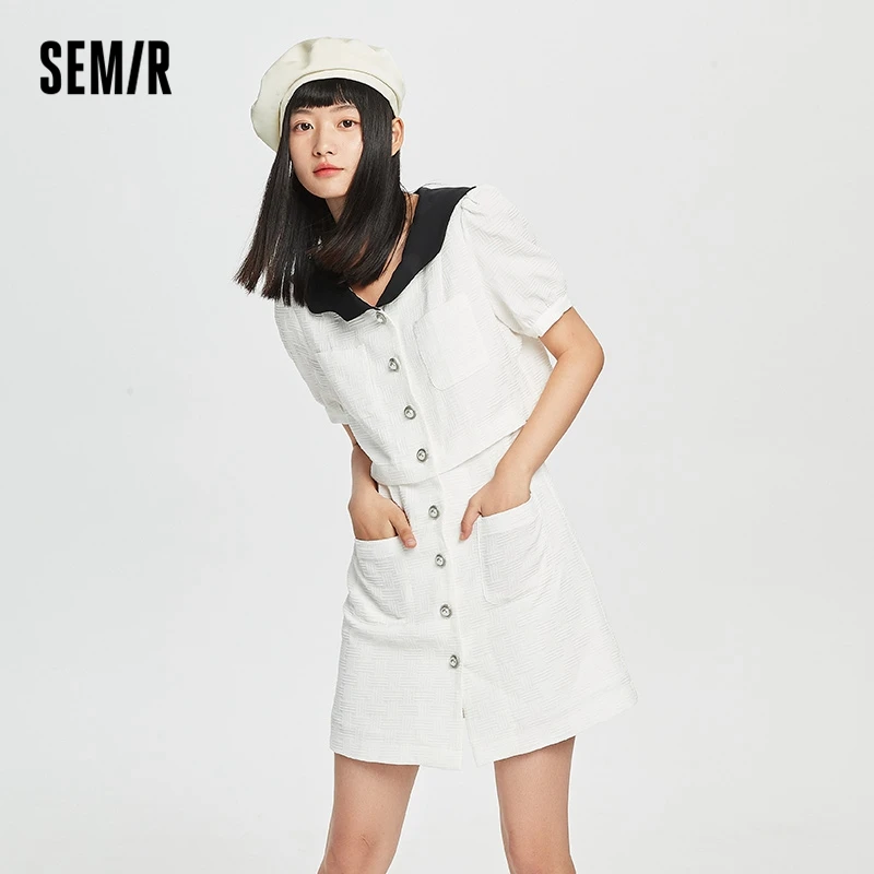 

Semir Dress Women Summer 2022 New Neckline Sexy Style Dress Summer Plaid Lapel Waist Dress For Woman