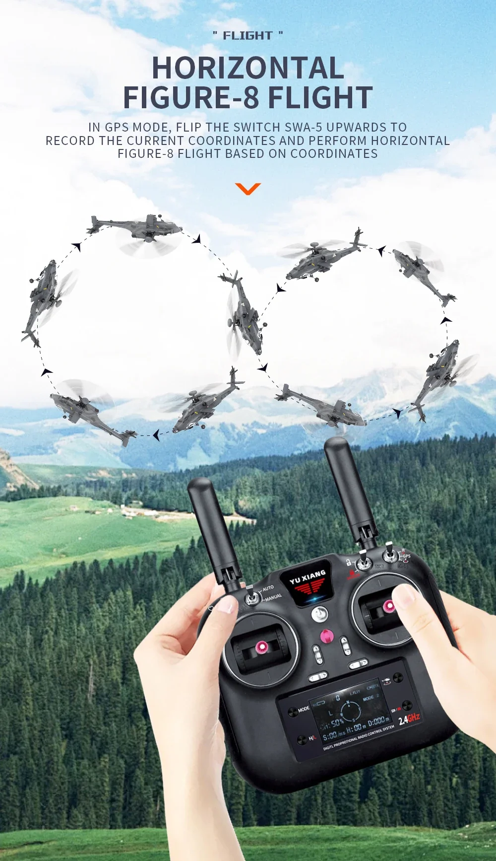YXZNRC F11-S 1:32 AH-64 Apache Scale 2.4G 6CH GPS Altitude Hold Optical Flow Positioning 5.8G FPV Camera Dual Brushless Motor Flybarless RC Helicopter RTF