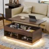 Modern Lift Top Coffee Table with Storage for Living Room LED Coffee Table Wodden Lift Tabletop Dining Table, Walnut 1