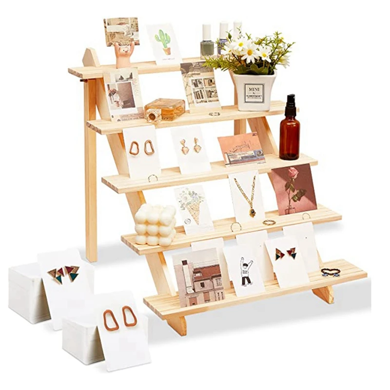 

Wood Earring Display Stand Retail Earring Display Holder With 100 Pcs Earring Card For Merchandise Jewelry Display