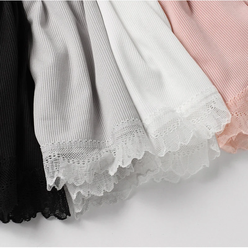 Women Panties Under Skirt Summer Safety Short Pants Stripe Seamless Underpants Solid Color Lace Hem Boxer Shorts Women Underwear