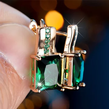 Female Cute Green Zircon Square Stone Hoop Earrings Luxury Gold Color Wedding Jewelry For Women