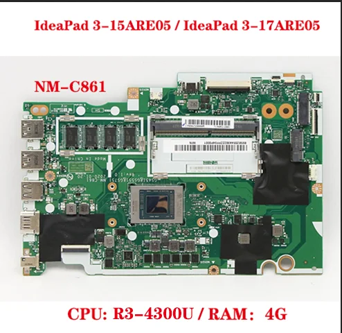 

5B20S44300 5B20S44310 For Lenovo IdeaPad 3-15ARE05 / IdeaPad 3-17ARE05 Laptop Motherboard NM-C861 with CPU R3-4300U RAM 4G