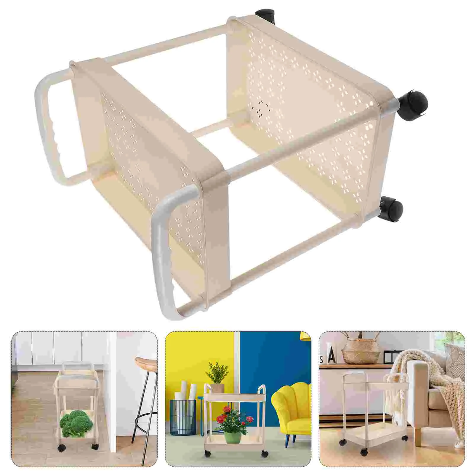 White Two Tier Multi Functional Rolling Cart Kitchen Trolley Mobile Storage Rack Utility Cart On Wheels Bookshelf With