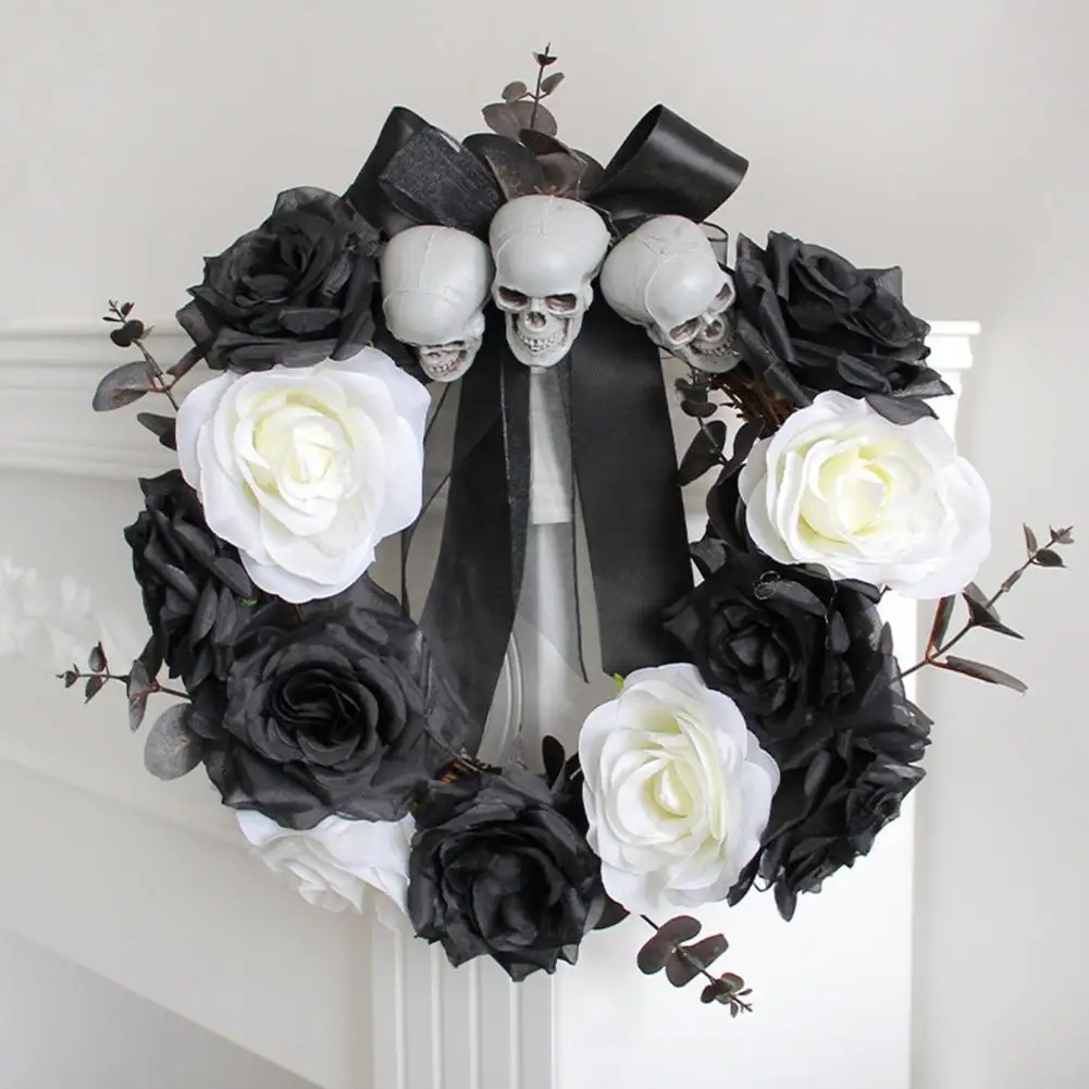 

Halloween Rose Skull Wreath Scary Props Front Door Garland Wall Outdoor Window Decoration Christmas Halloween Room Home Decor