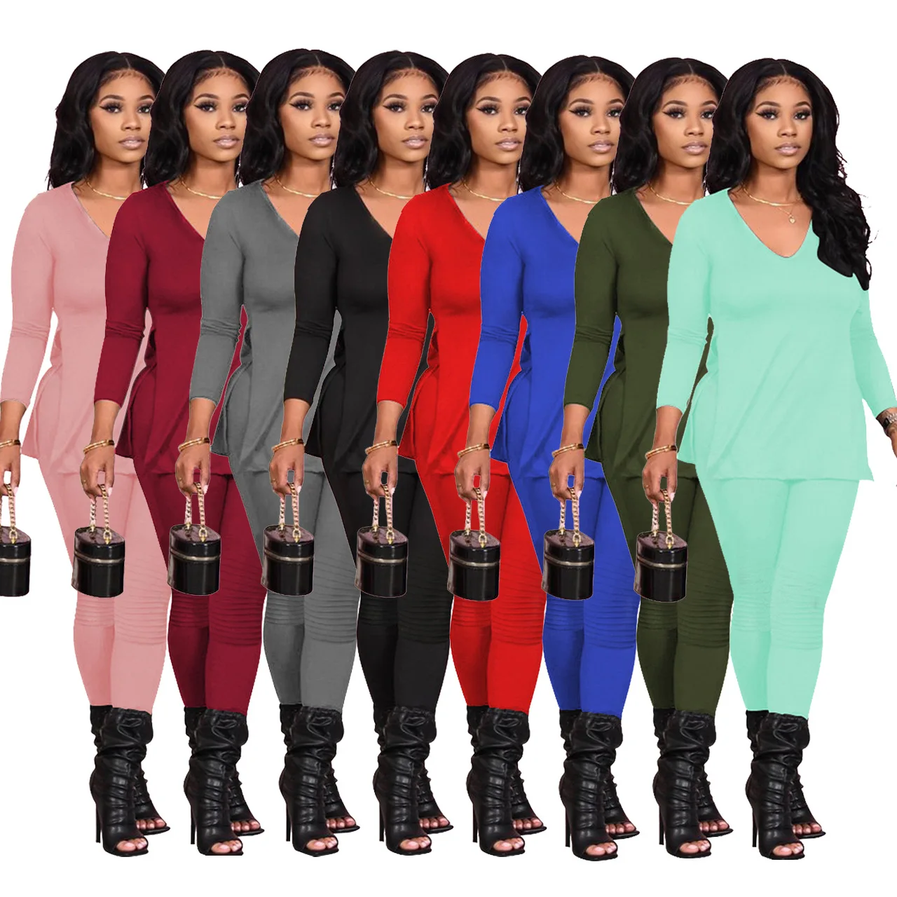 

Женский спортивный костюм из 2-х предметов, футболка с длинным рукавом и V-образным вырезом