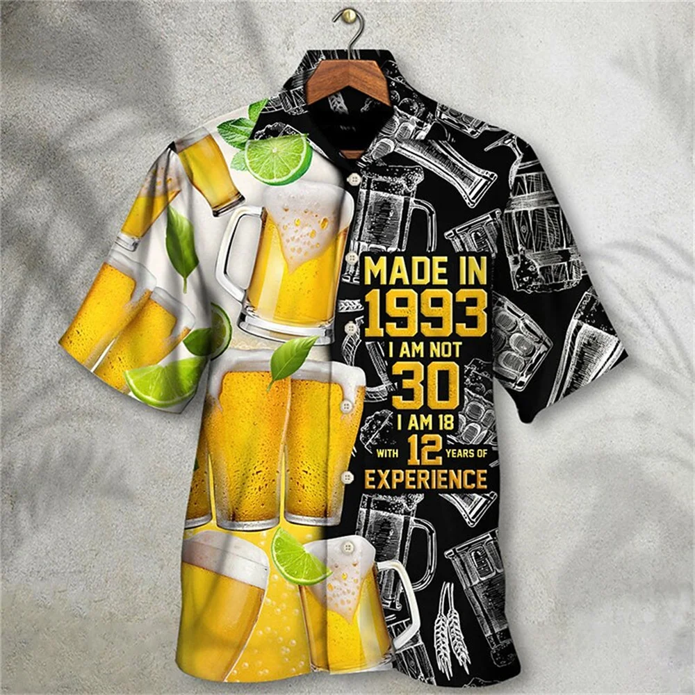 Hawaiian Shirt 3D Print Beer Short-sleeved Cuban Shirt Beach Wear Vintage Style For Men Women