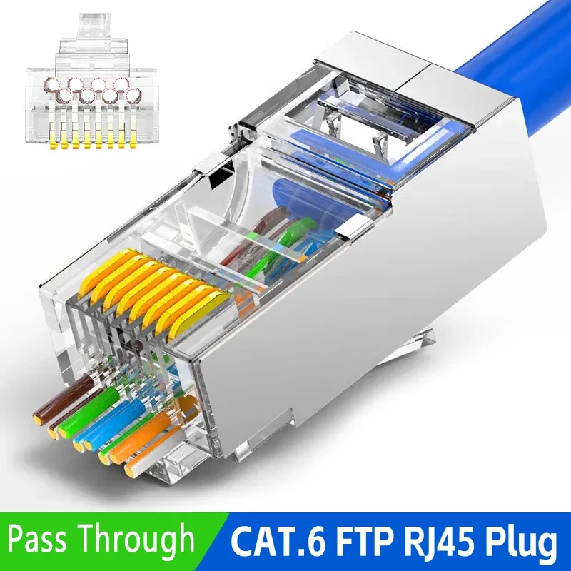 Prise modulaire RJ45 blindée Cat6, plaqué or, extrémités RJ45 8P8C, connecteurs réseau UTP STP pour fils toronnés solides