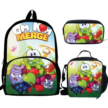 3pcs Mochila Game Om Nom Print Backpack for Boys Girls School Bags Kids Pattern BookBag Kids School Bag Pack 1