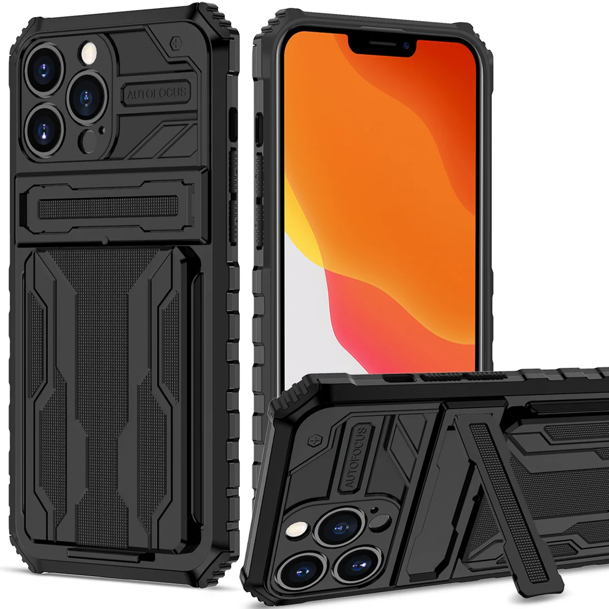 for iPhone 13 13 12 Pro Case Wallet 3-Card Flip Cover Credit Card Holder Slot Back Pocket Dual Layer Protective Hybrid Hard Case