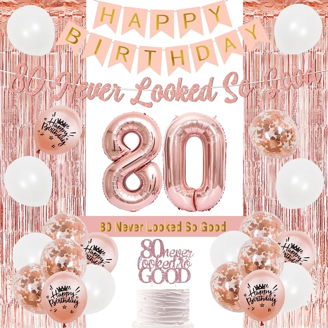 Rose Gold 80th Birthday Party Decorations for Women 80 Never ...