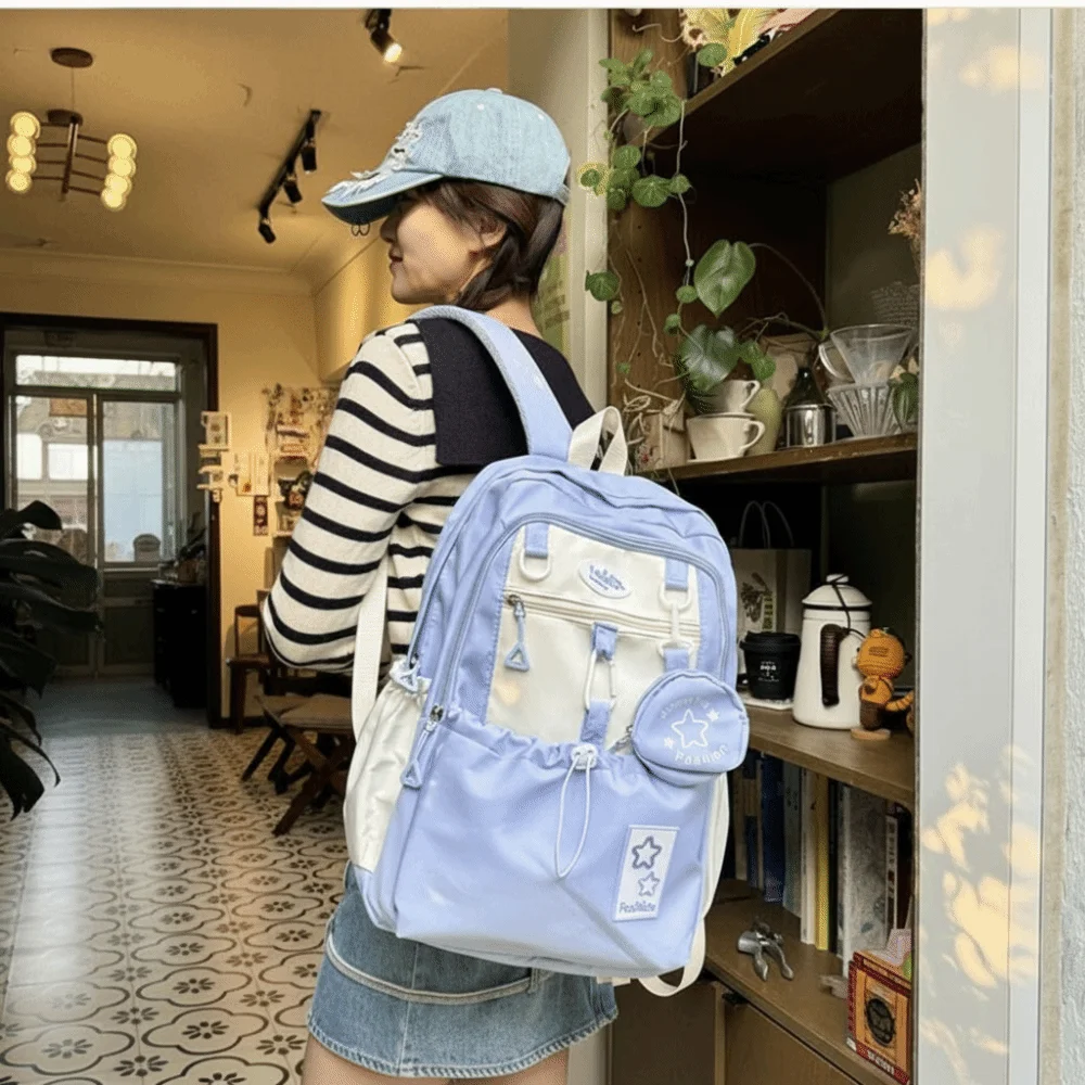 Casual Star Women Backpack Cartoon Korean Style Nylon Shoulders Bag Harajuku with Coin Purse Student Schoolbag Kids 1