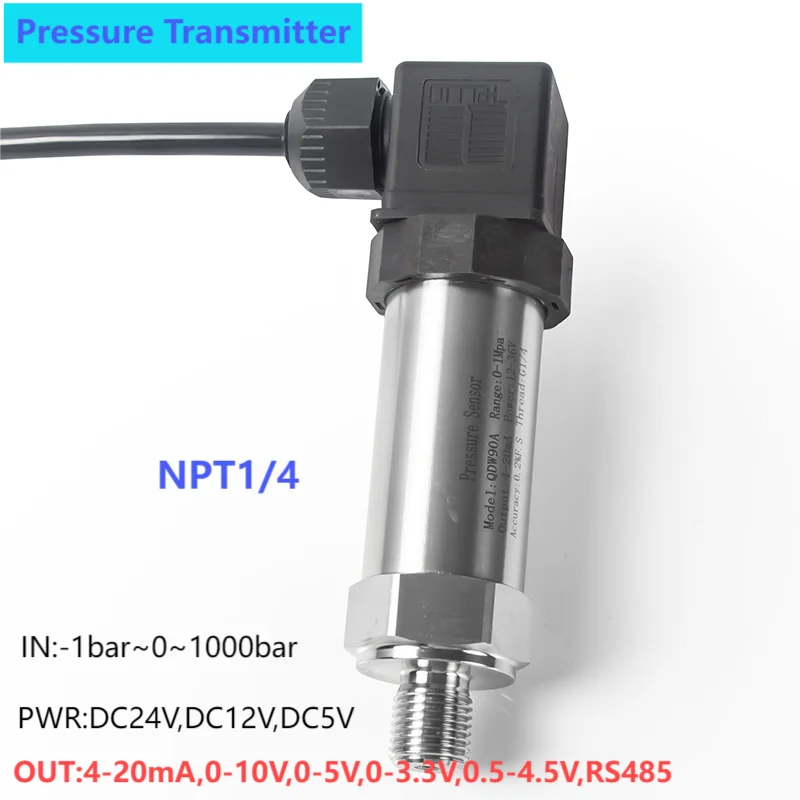 NPT1/4 pressure transmitter sensor 0-1bar 2bar 5bar 150bar DC24V DC5V pressure transducer hydraulic 4-20mA 0-10V 0.5-4.5V 0-3.3V