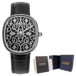 Classic Vintage Style Black Watch with Arabic Pattern Engraving (Black)