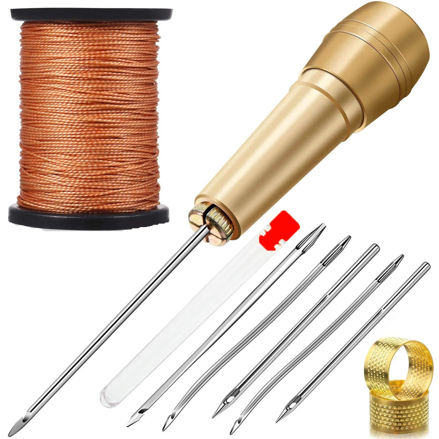 Leather Sewing Kit Leather Sewing Kit DIY Leather Sewing Awl Needle with Copper Handle Set Canvas Tent Shoes Repairing Tool Nylon Thread
